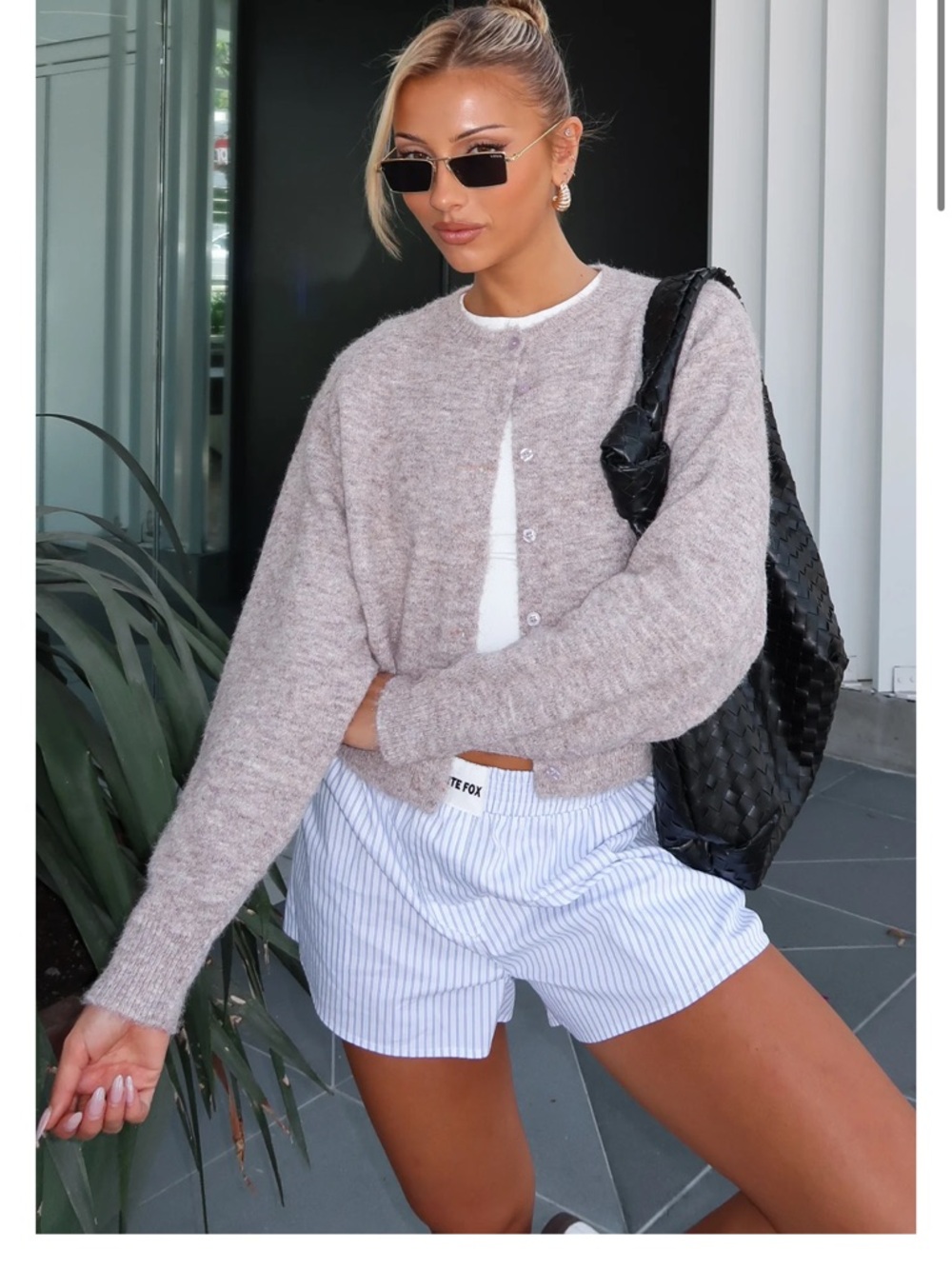 White fox boutique warm whispers cardigan in taupe